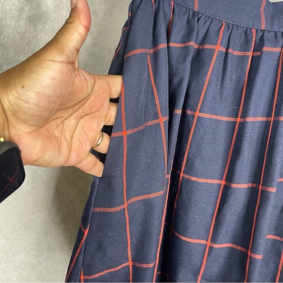 ModCloth Plaid A-Line Bow Skirt In Blue Women's Size M - Picture 3 of 6